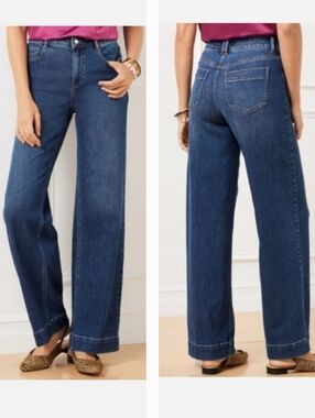 Talbots Trouser Jean Camilla Wash Wide Leg High Waist Stretch Size 8
